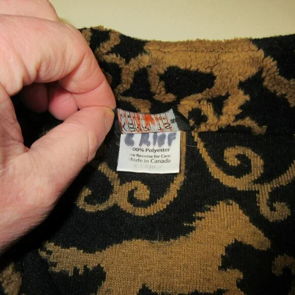 KERRITS womens brown black Equestrian 1/2 zip horse pattern fleece sweater XL - Picture 5 of 9